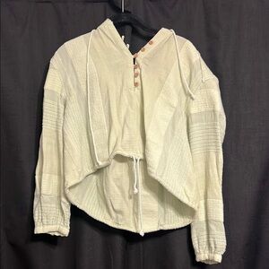 We The Free- Free People Green Textured Hoodie with Button Detail